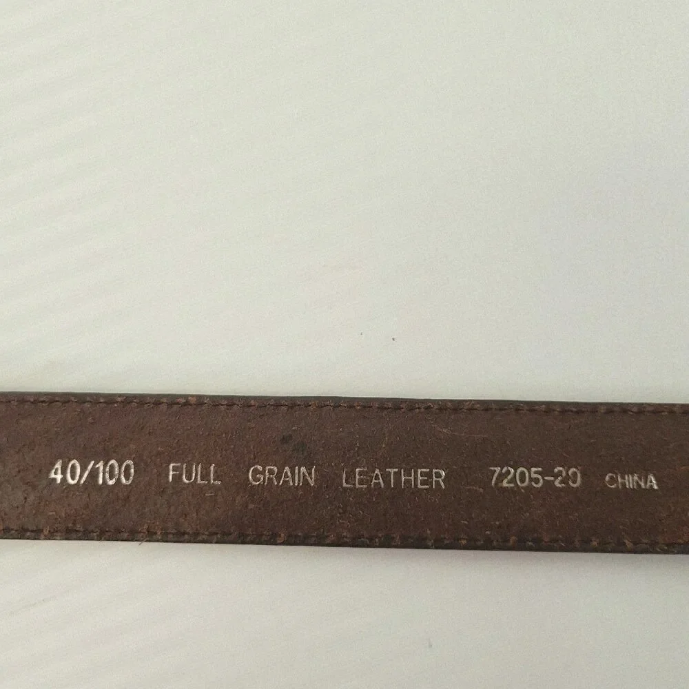Full Grain Leather Brown Tooled Embossed Belt Size 40 1